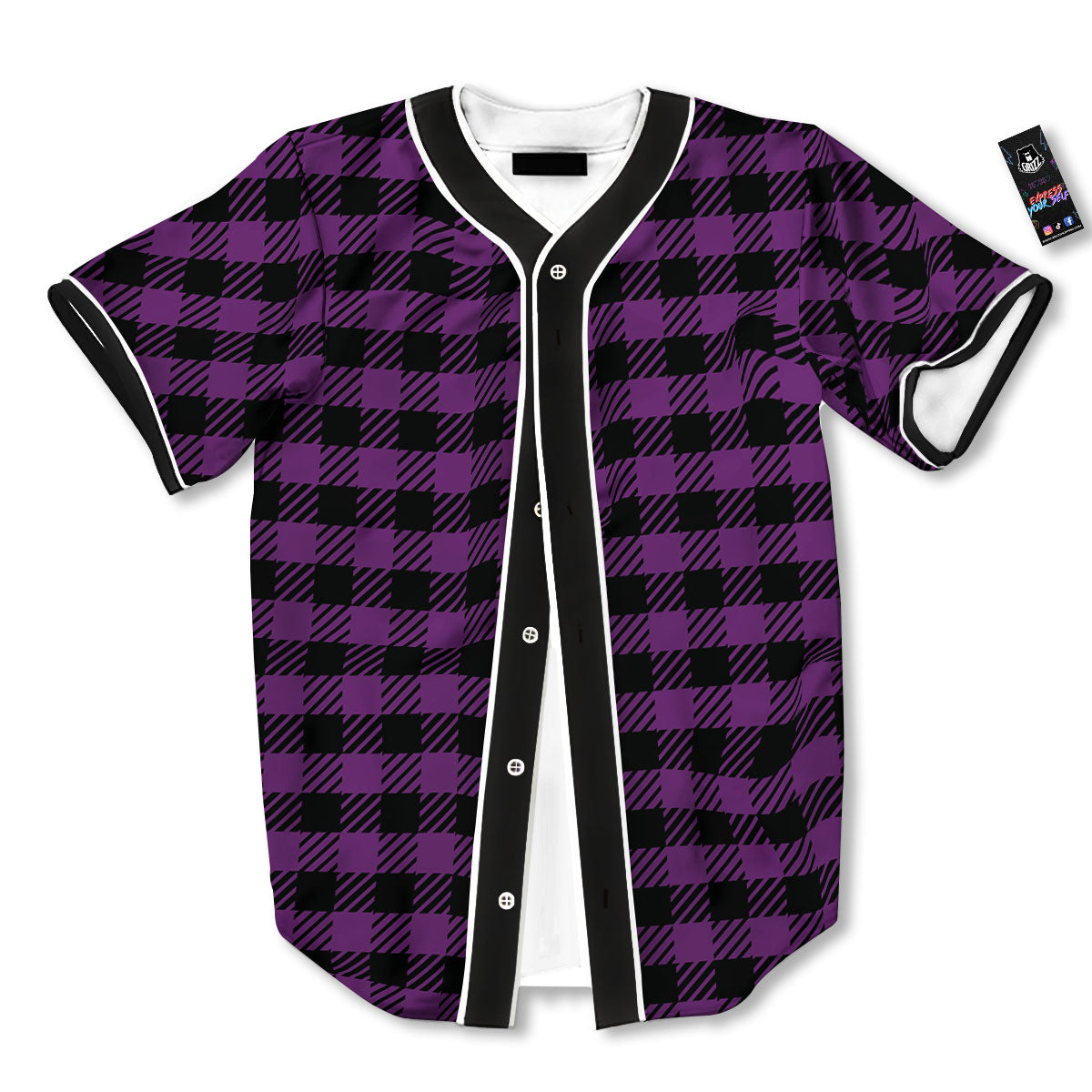 Buffalo Check Black And Purple Print Baseball Jersey-grizzshop