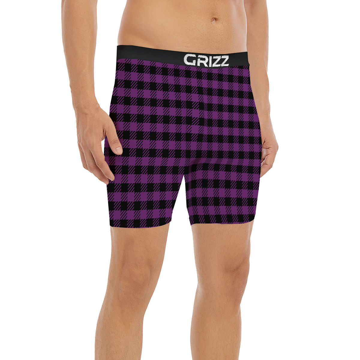 Buffalo Check Black And Purple Print Boxer Briefs-grizzshop
