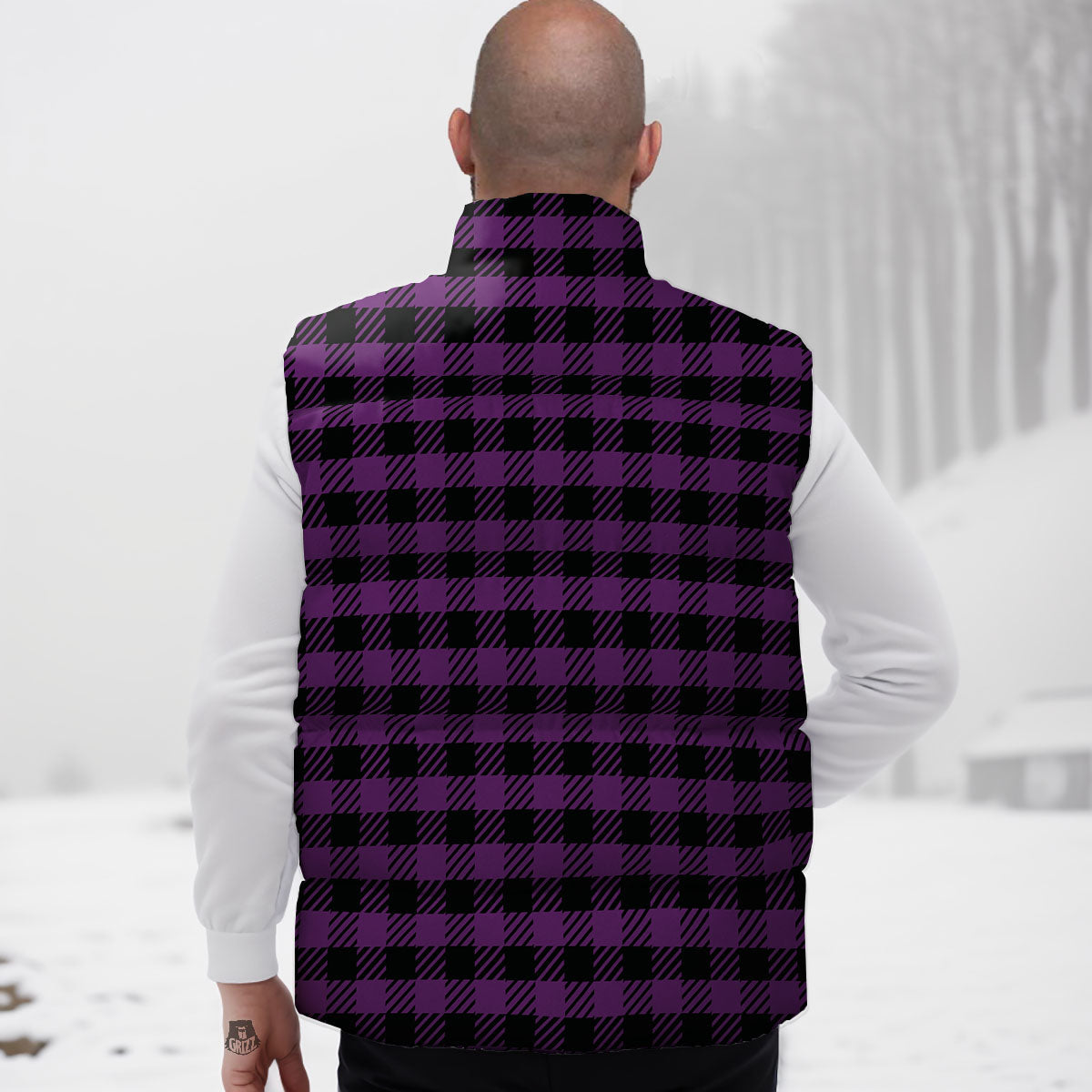 Buffalo Check Black And Purple Print Down Vest