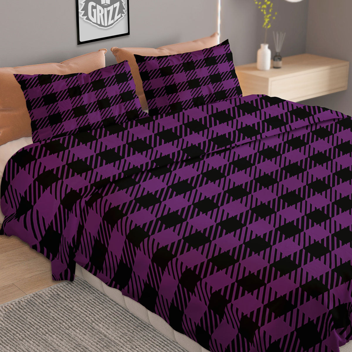 Blue Argyle And Black Yellow Print Pattern Duvet Cover Bedding Set