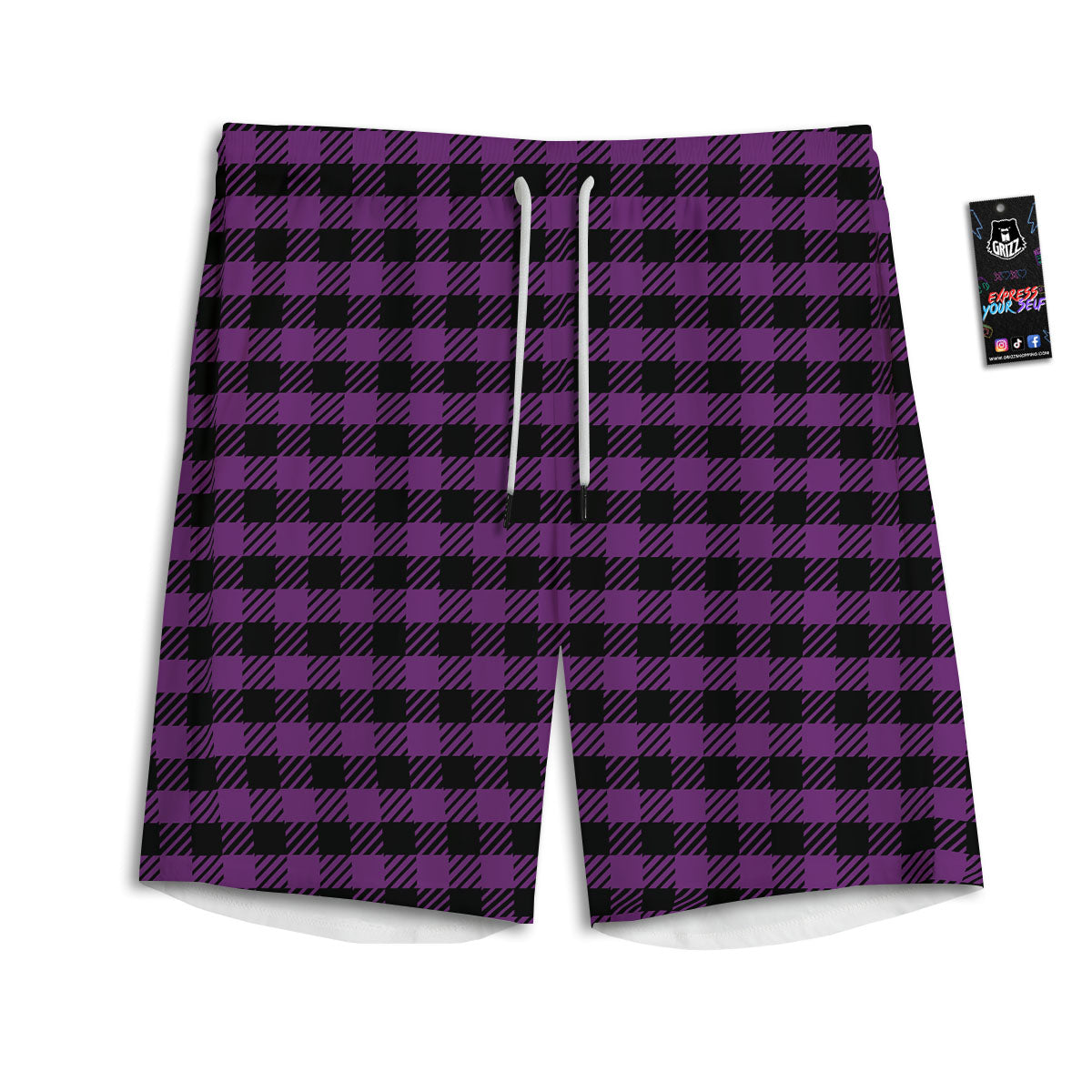 Buffalo Check Black And Purple Print Men's Athletic Shorts