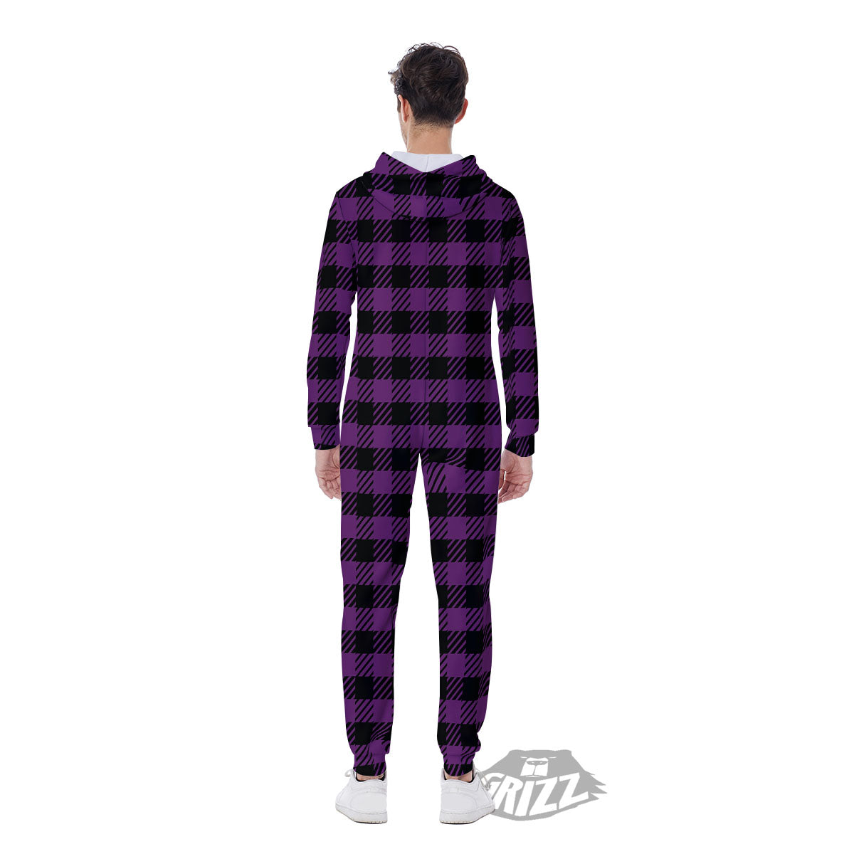 Buffalo Check Black And Purple Print Men's Jumpsuit-grizzshop