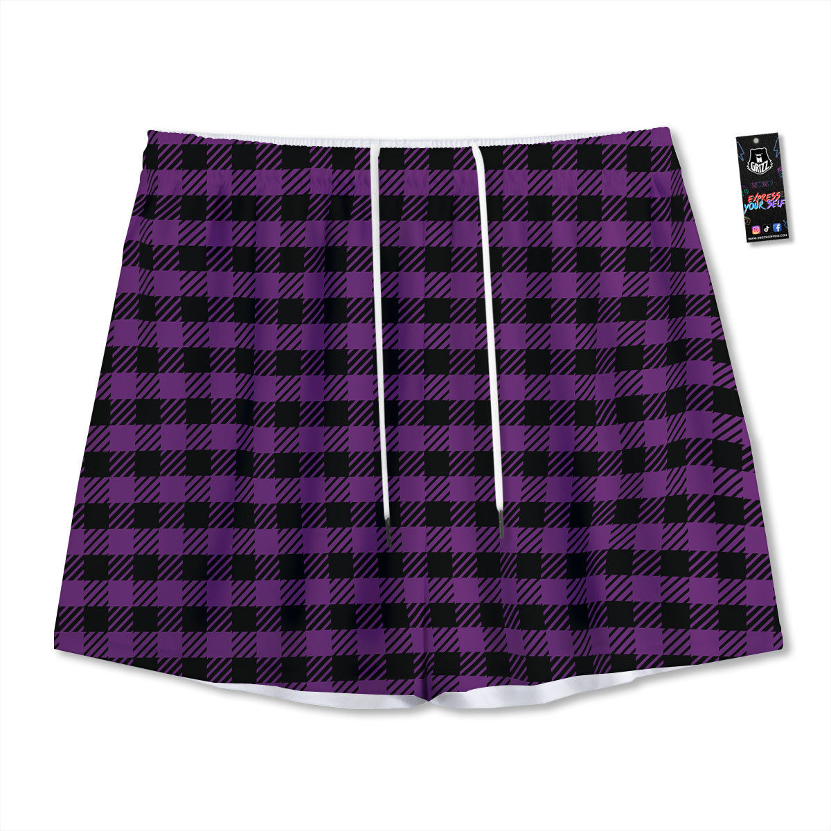 Buffalo Check Black And Purple Print Mesh Shorts