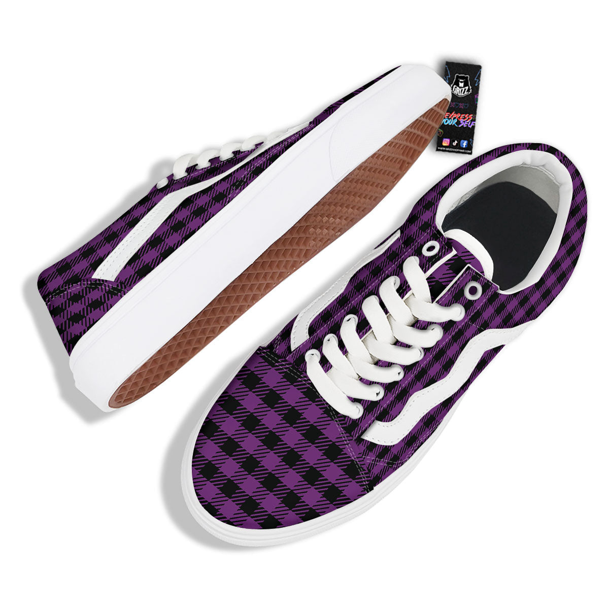 Buffalo Check Black And Purple Print Skate Shoes-grizzshop