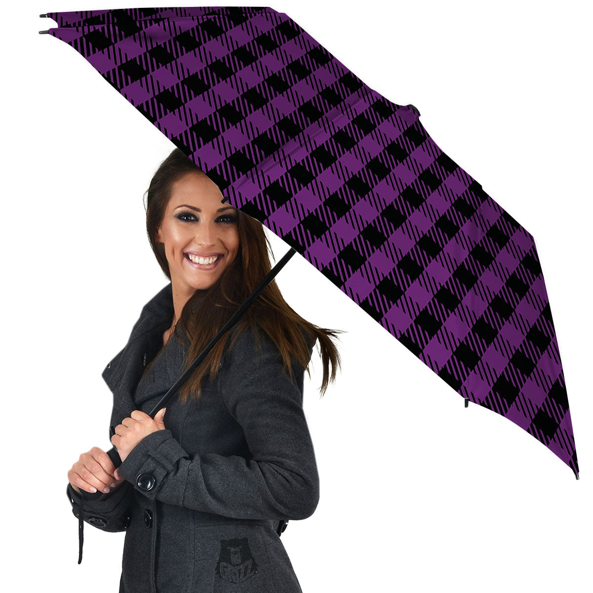 Buffalo Check Black And Purple Print Umbrella-grizzshop