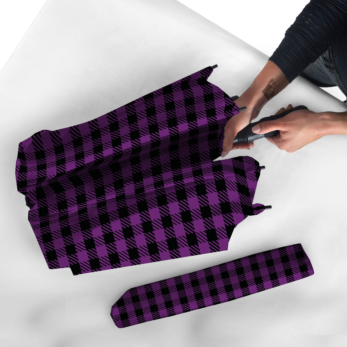 Buffalo Check Black And Purple Print Umbrella-grizzshop