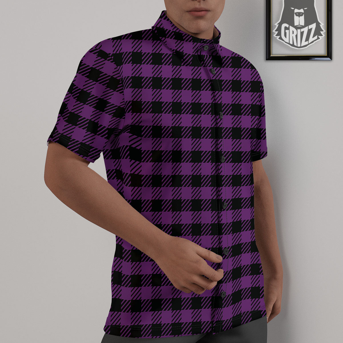 Buffalo Check Black And Purple Print Untucked Shirts-grizzshop