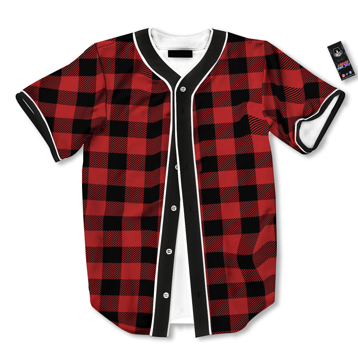 Buffalo Check Black And Red Print Baseball Jersey-grizzshop