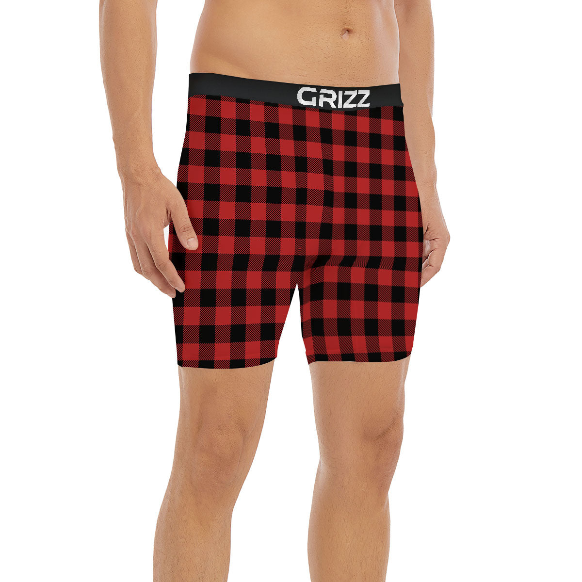 Buffalo Check Black And Red Print Boxer Briefs-grizzshop