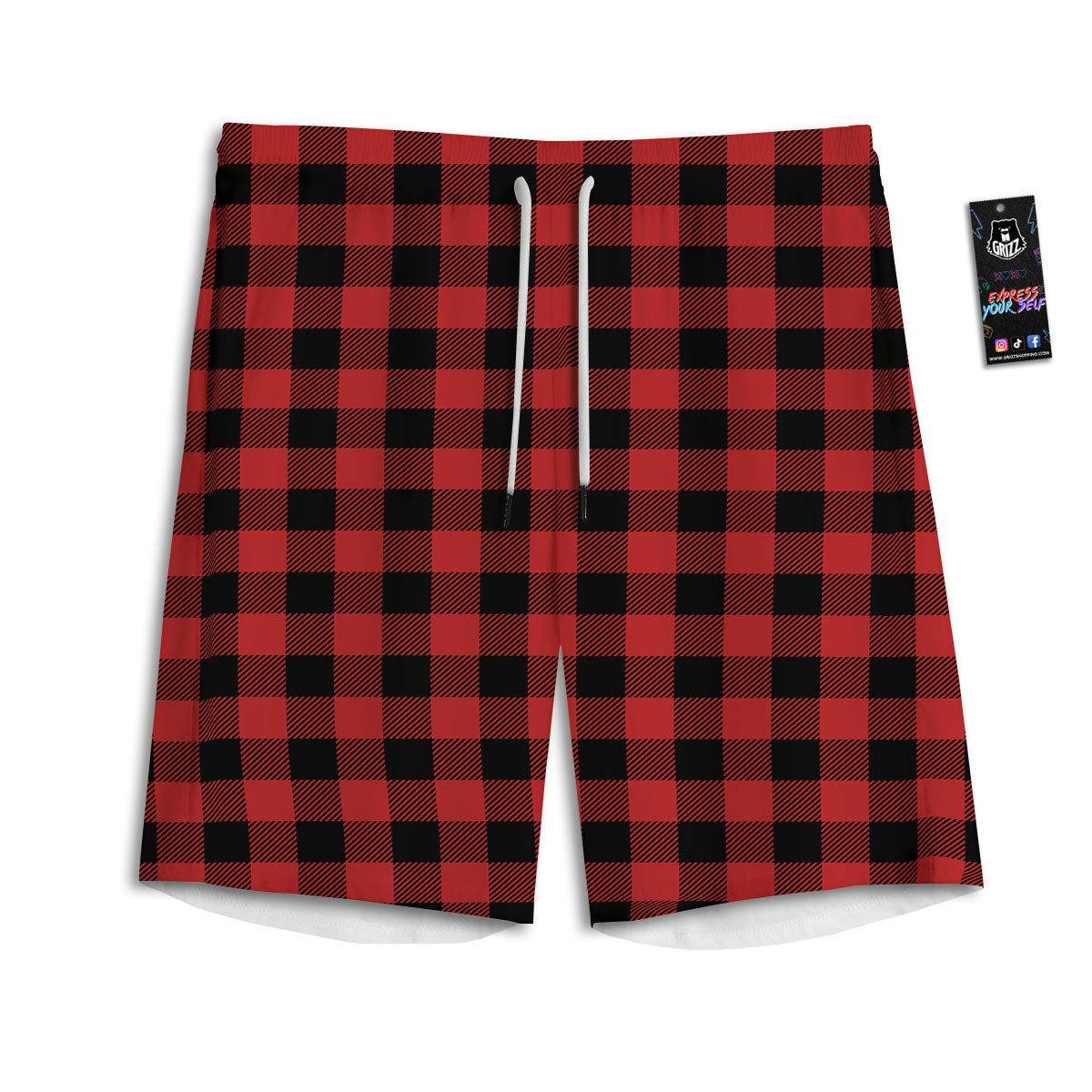 Buffalo Check Black And Red Print Men's Athletic Shorts