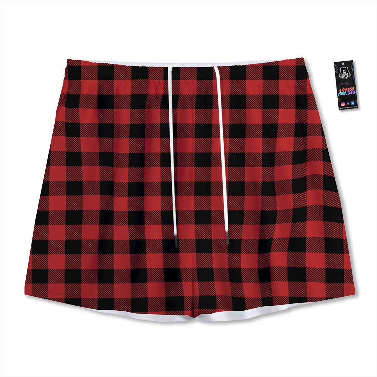 Buffalo Check Black And Red Print Mesh Shorts