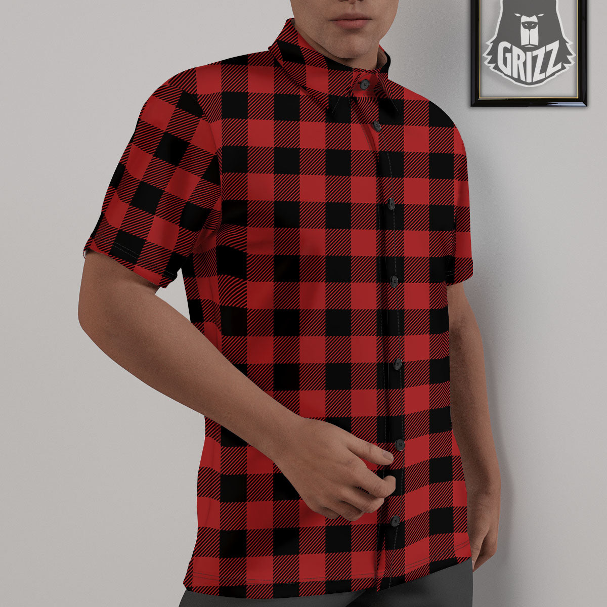 Buffalo Check Black And Red Print Untucked Shirts-grizzshop