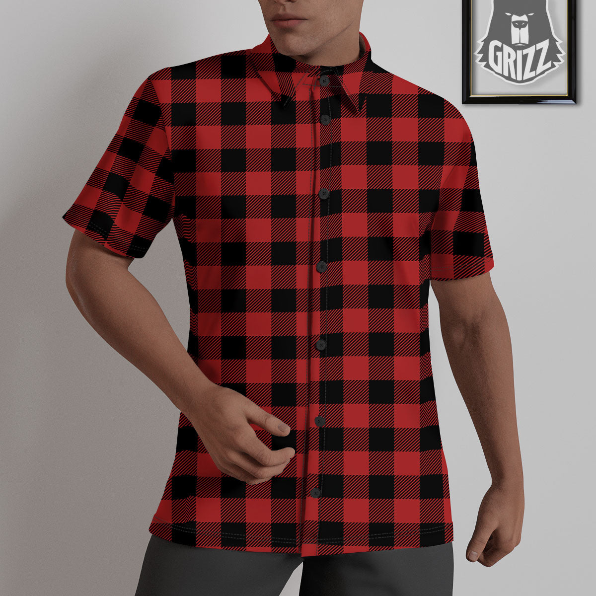 Buffalo Check Black And Red Print Untucked Shirts-grizzshop