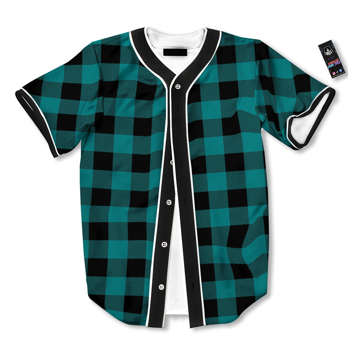Buffalo Check Black And Teal Print Pattern Baseball Jersey-grizzshop