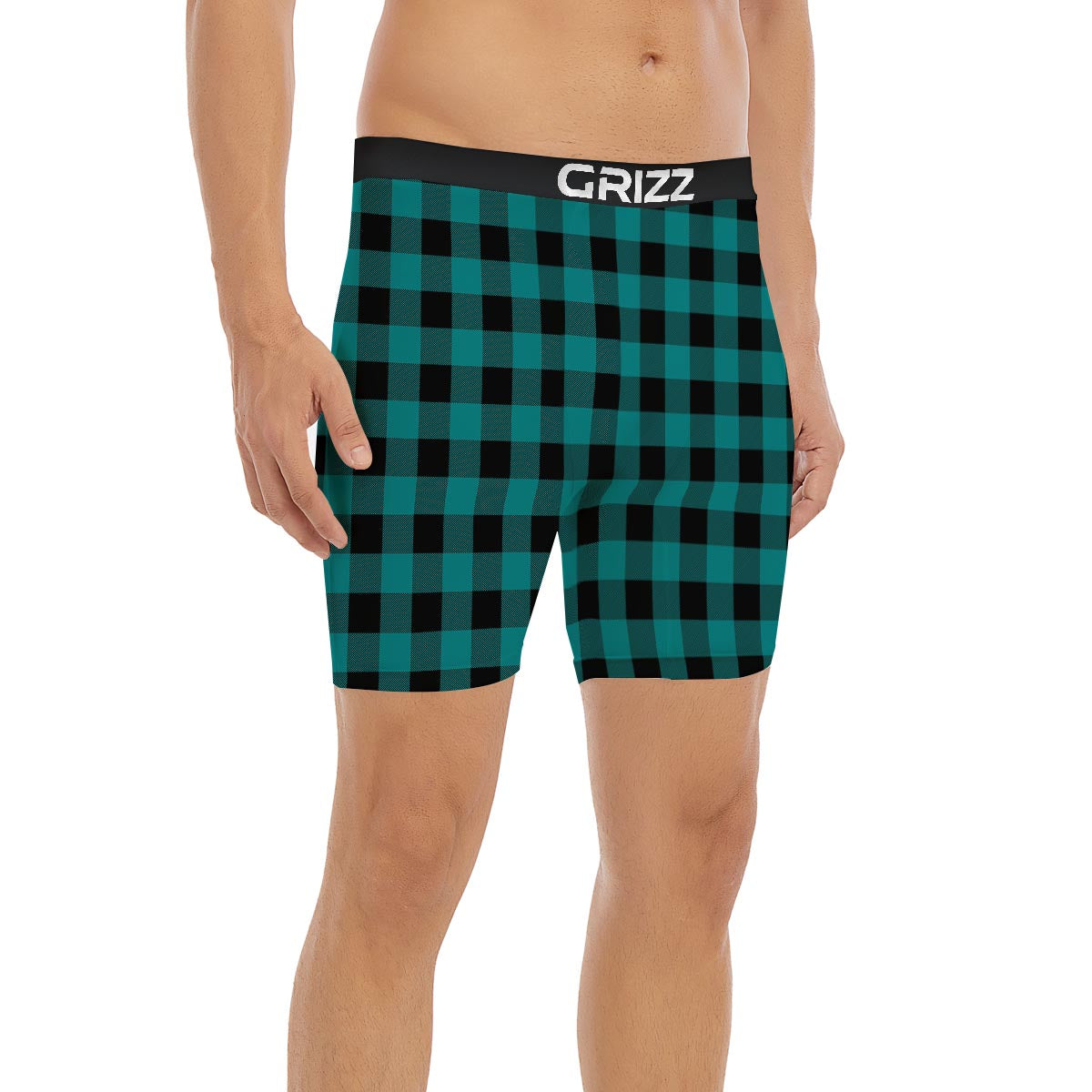 Buffalo Check Black And Teal Print Pattern Boxer Briefs-grizzshop