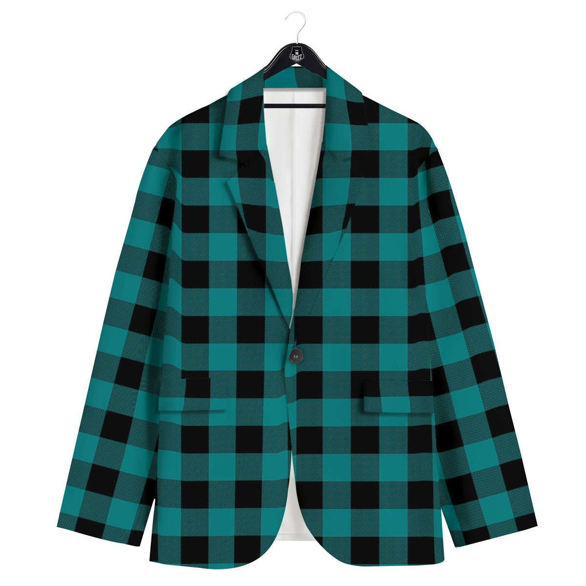 Buffalo Check Black And Teal Print Pattern Men's Sport Coat-grizzshop