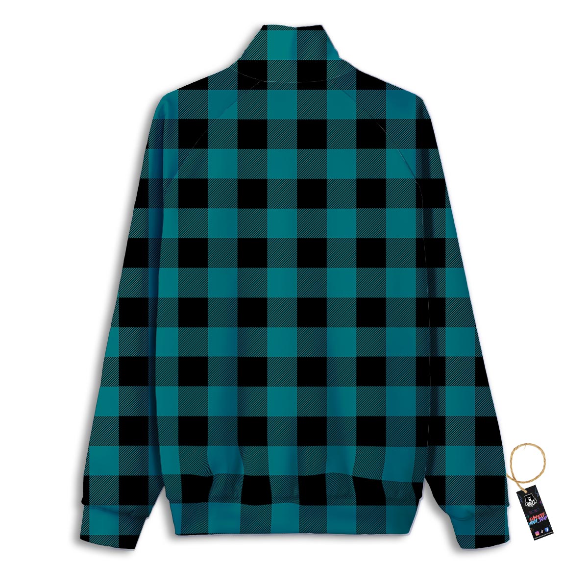 Buffalo Check Black And Teal Print Pattern Track Jacket-grizzshop