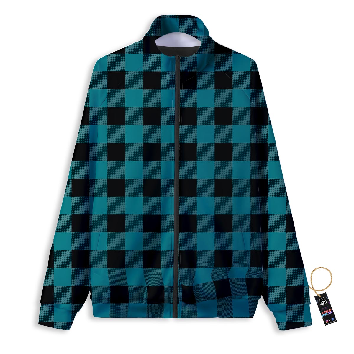 Buffalo Check Black And Teal Print Pattern Track Jacket-grizzshop