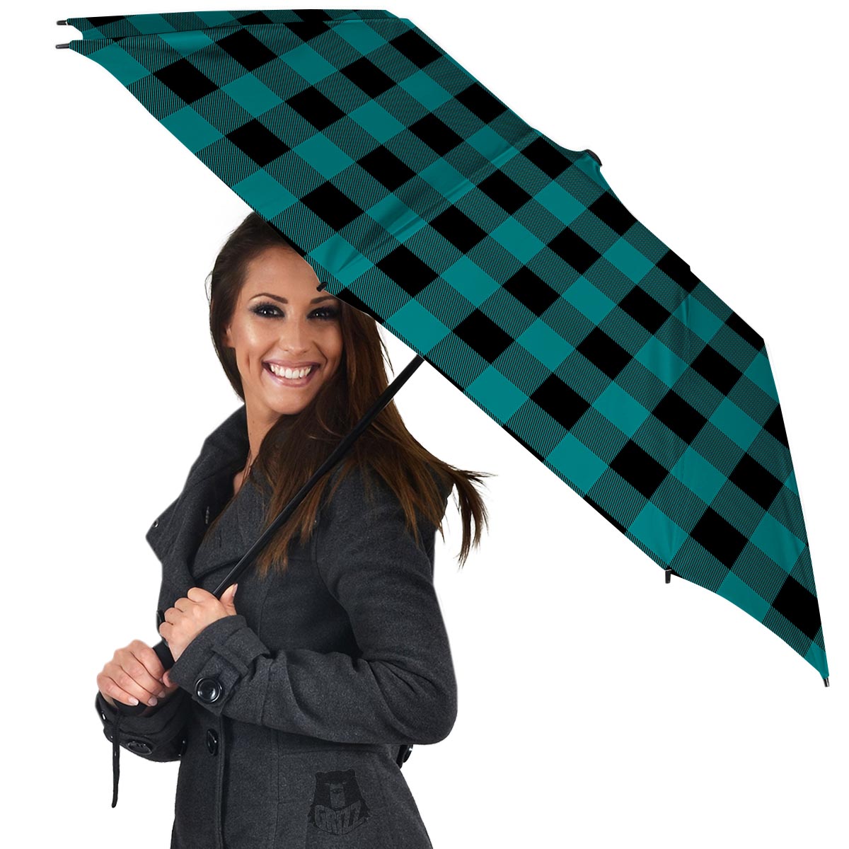 Buffalo Check Black And Teal Print Pattern Umbrella-grizzshop