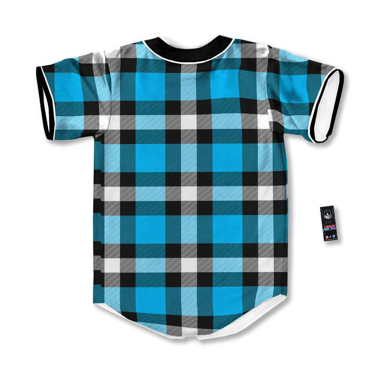 Buffalo Check Black And Turquoise Print Pattern Baseball Jersey-grizzshop