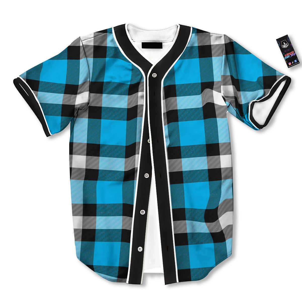 Buffalo Check Black And Turquoise Print Pattern Baseball Jersey-grizzshop