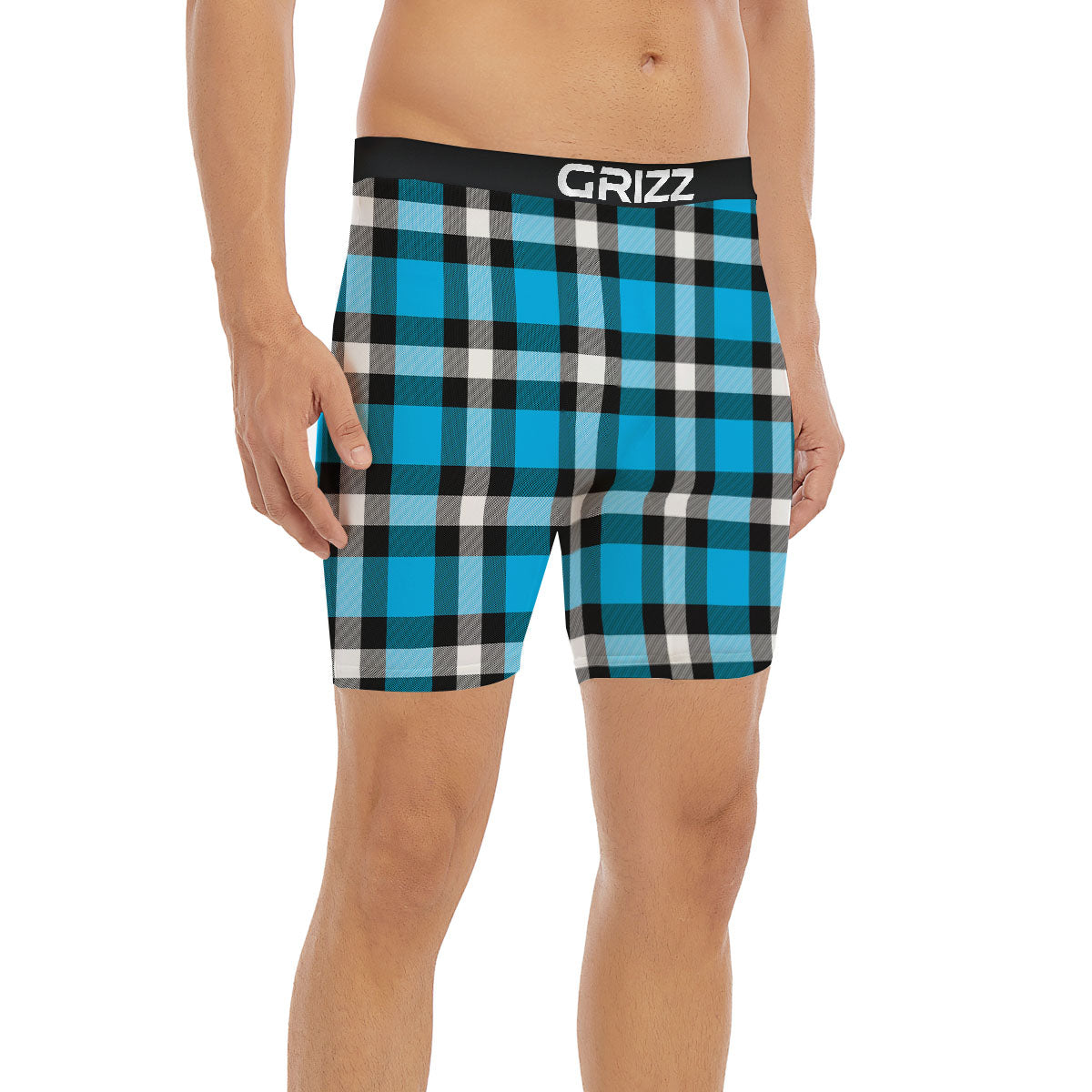 Buffalo Check Black And Turquoise Print Pattern Boxer Briefs-grizzshop