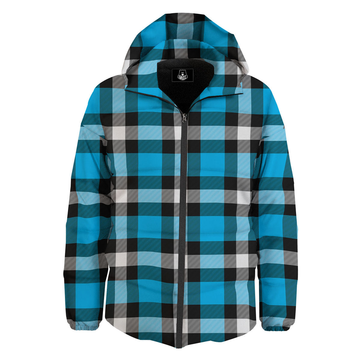 Buffalo Check Black And Turquoise Print Pattern Down Jacket-grizzshop