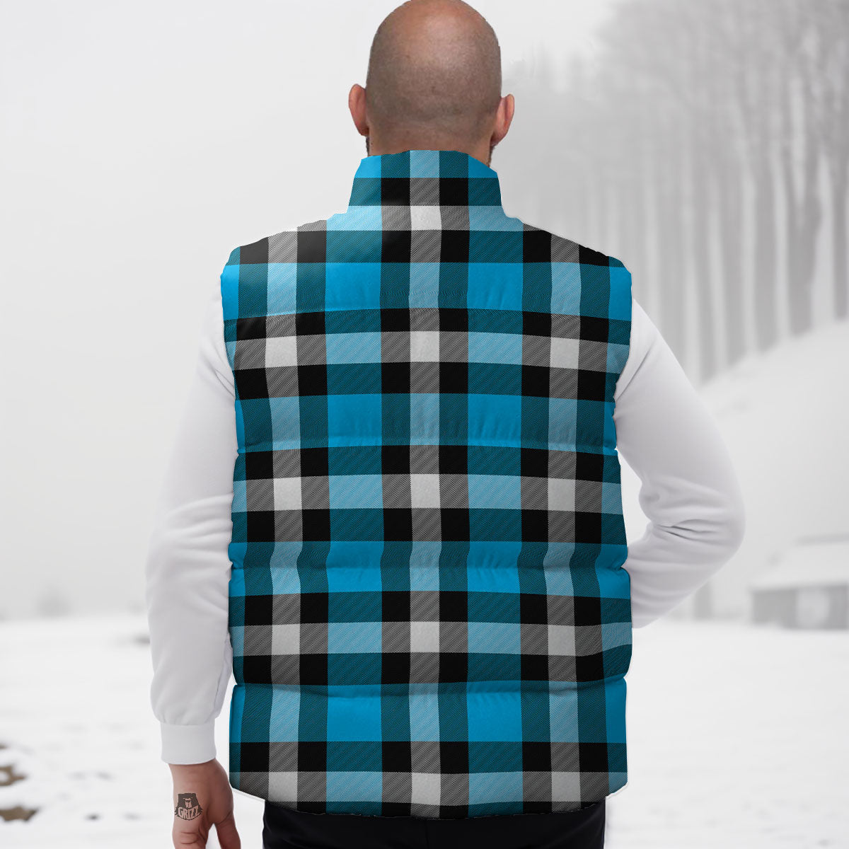 Buffalo Check Black And Turquoise Print Pattern Down Vest
