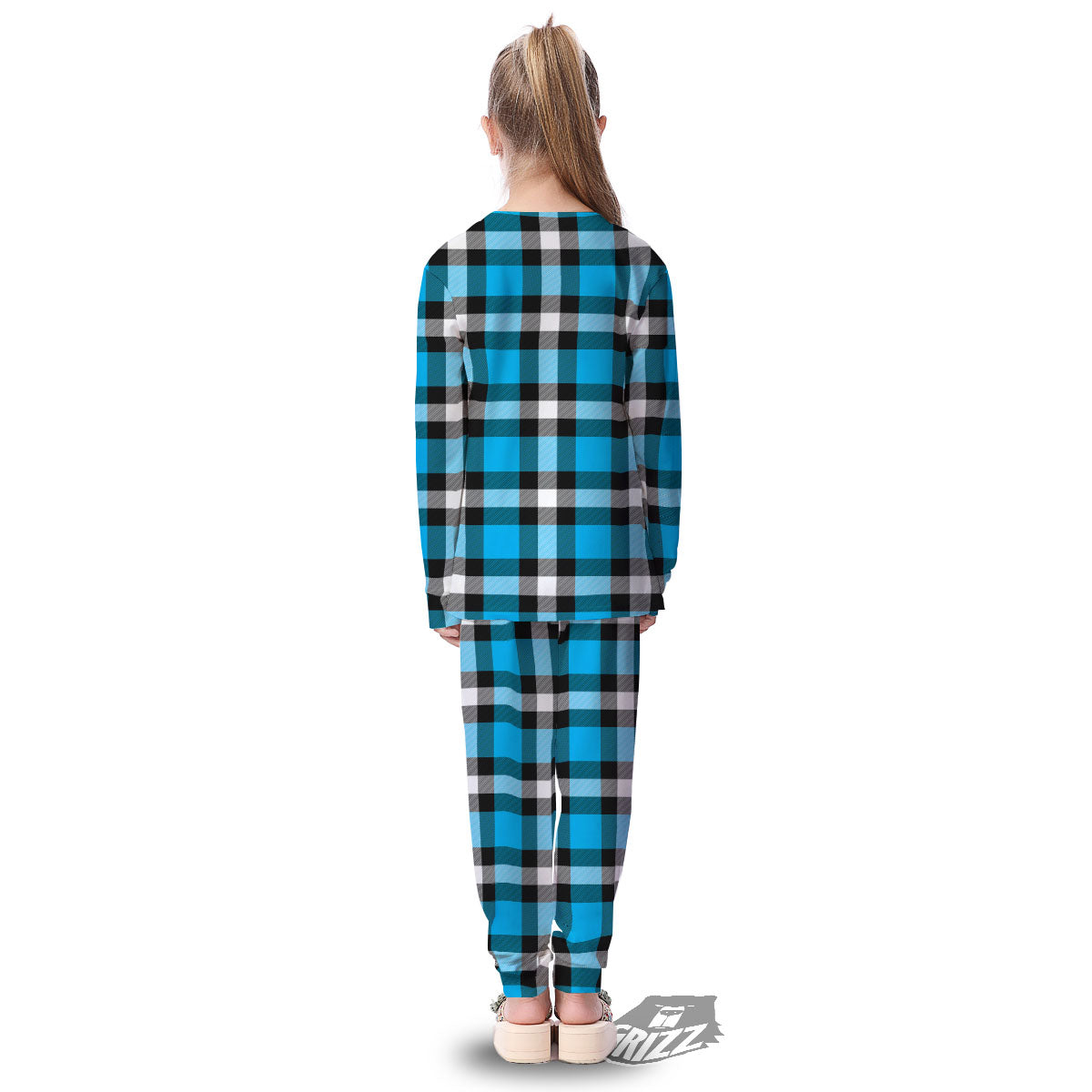 Buffalo Check Black And Turquoise Print Pattern Kid's Pajamas-grizzshop