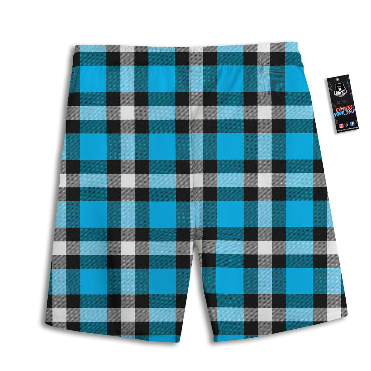 Buffalo Check Black And Turquoise Print Pattern Men's Athletic Shorts