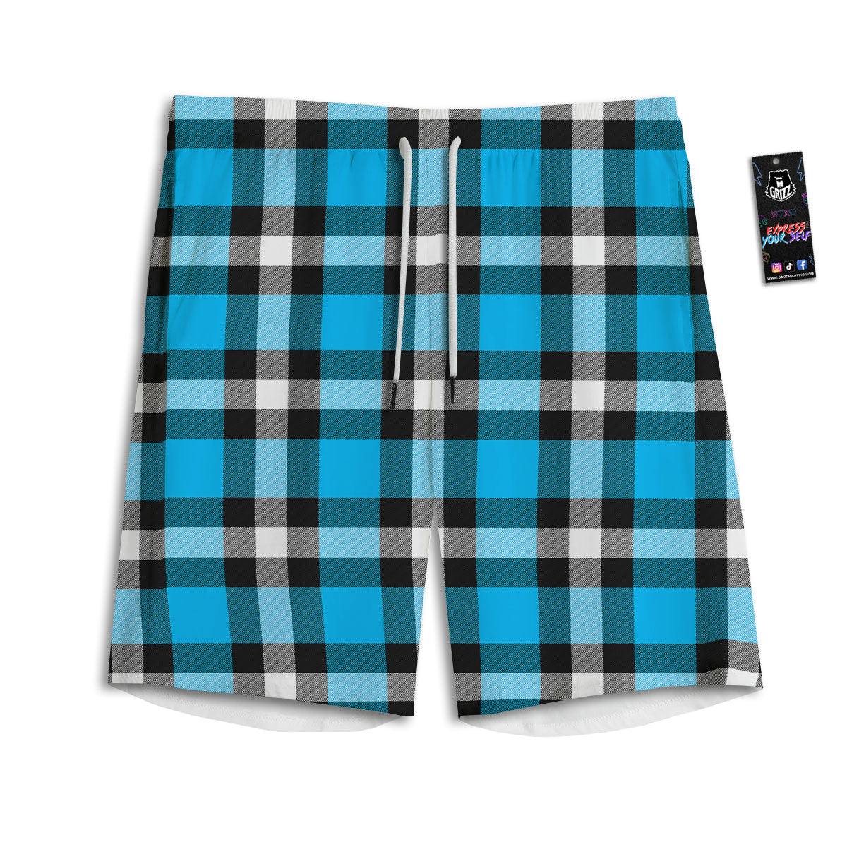 Buffalo Check Black And Turquoise Print Pattern Men's Athletic Shorts