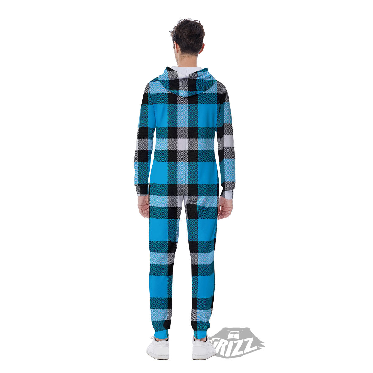 Buffalo Check Black And Turquoise Print Pattern Men's Jumpsuit-grizzshop
