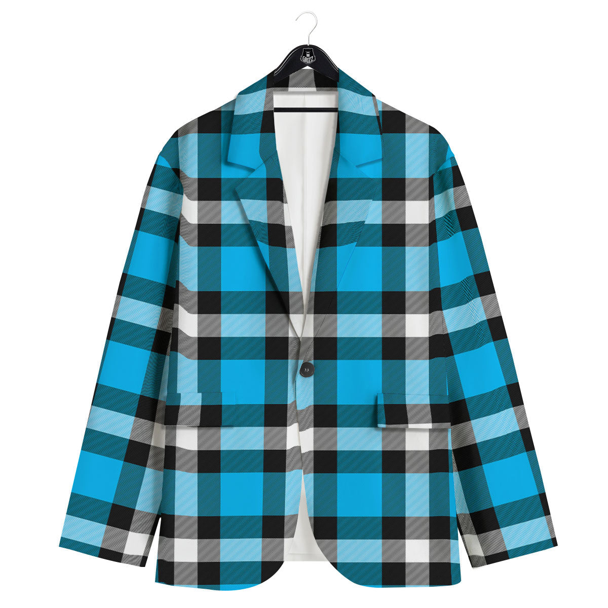 Buffalo Check Black And Turquoise Print Pattern Men's Sport Coat-grizzshop