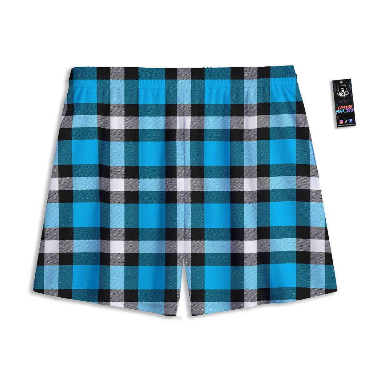 Buffalo Check Black And Turquoise Print Pattern Mesh Shorts