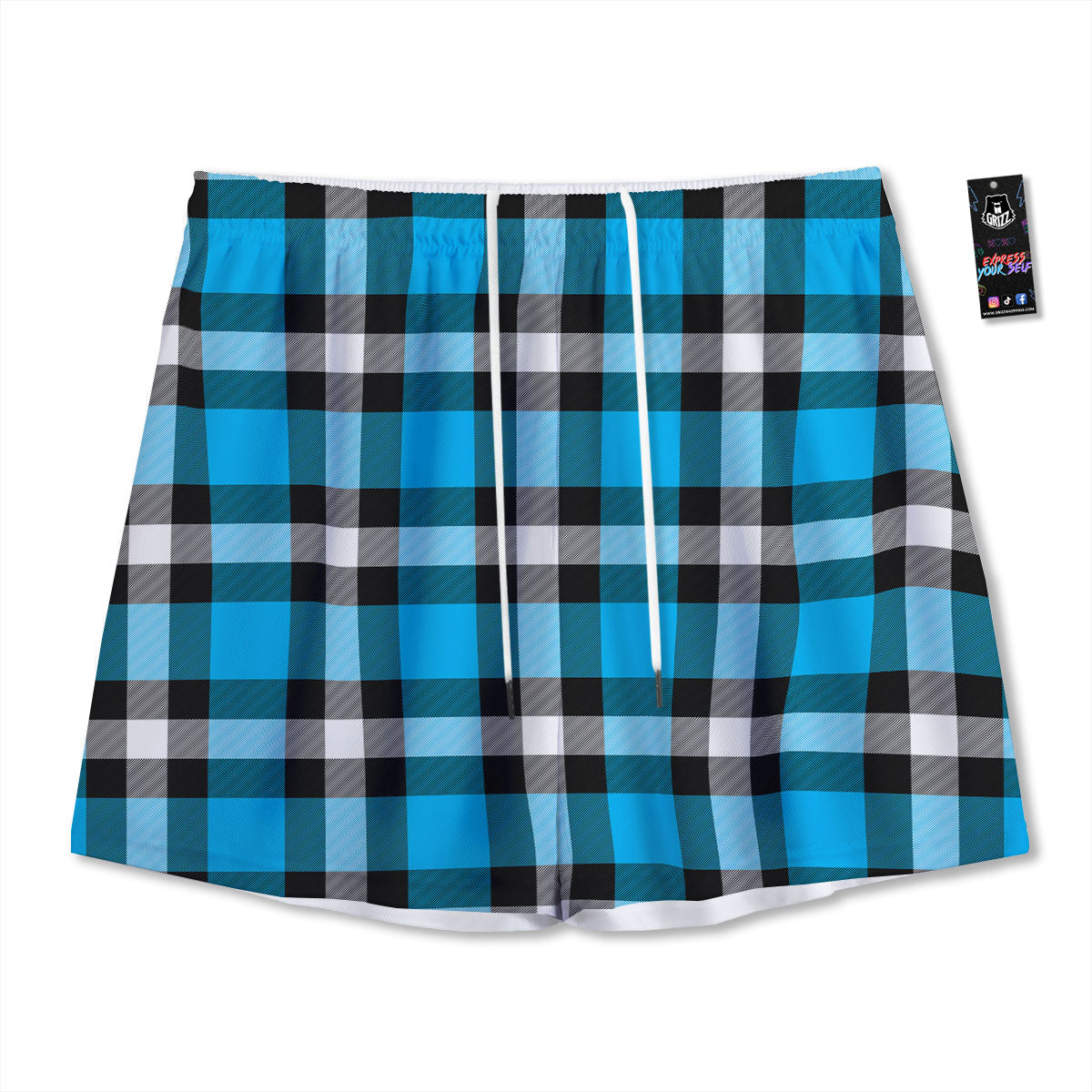 Buffalo Check Black And Turquoise Print Pattern Mesh Shorts