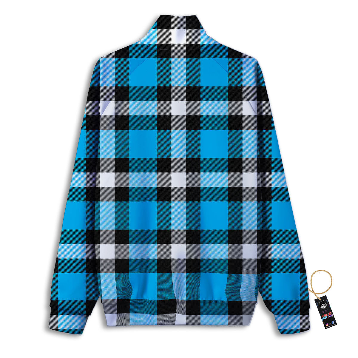 Buffalo Check Black And Turquoise Print Pattern Track Jacket-grizzshop