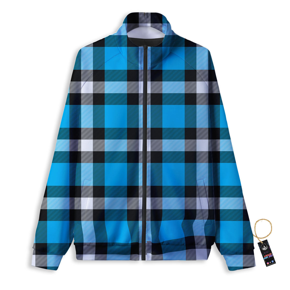 Buffalo Check Black And Turquoise Print Pattern Track Jacket-grizzshop