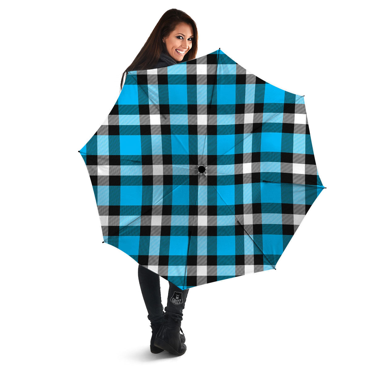 Buffalo Check Black And Turquoise Print Pattern Umbrella-grizzshop