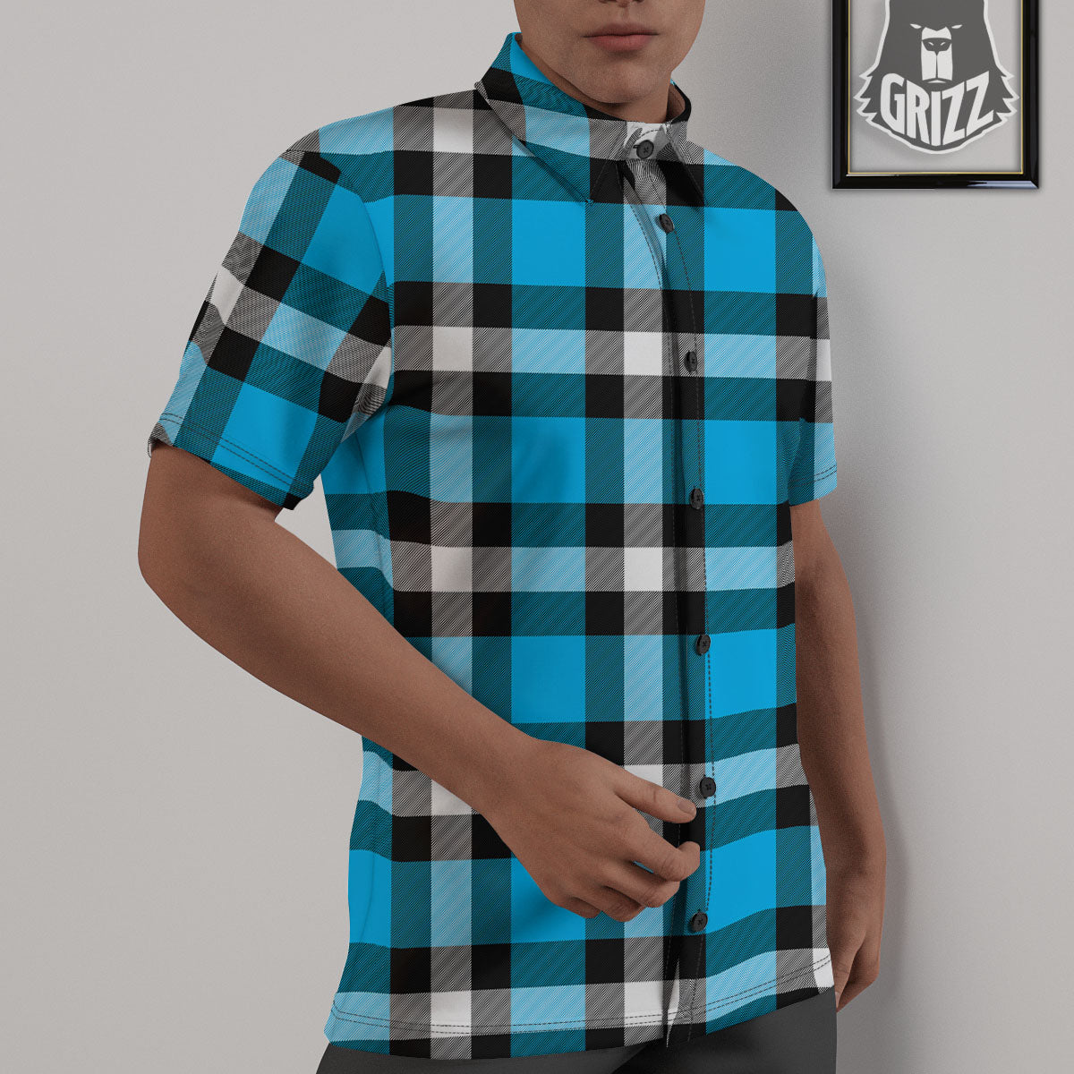 Buffalo Check Black And Turquoise Print Pattern Untucked Shirts-grizzshop