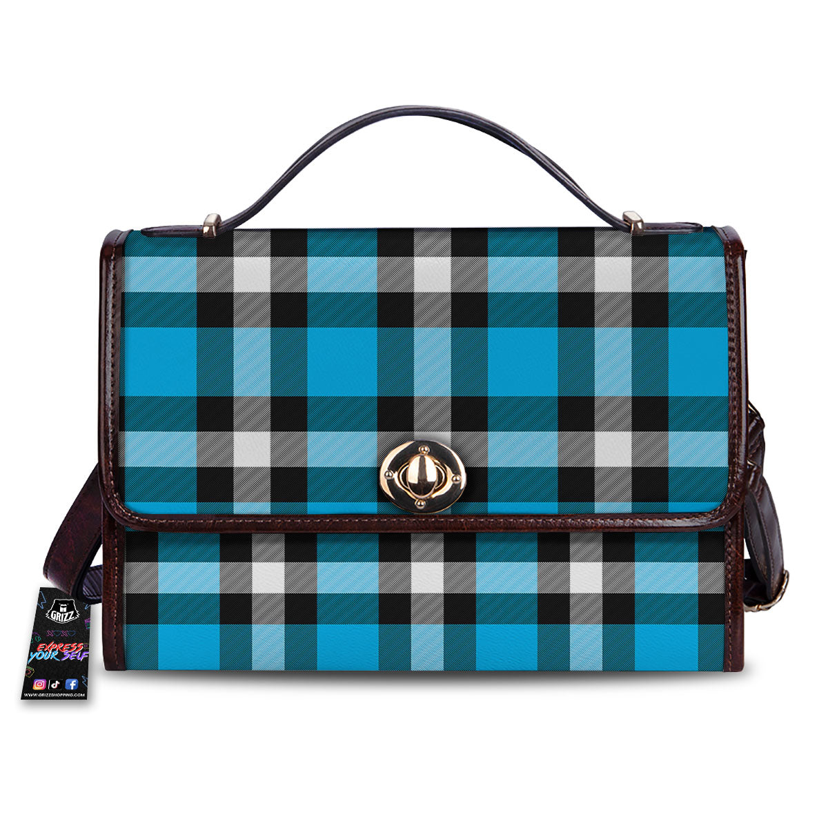 Buffalo Check Black And Turquoise Print Pattern Women's Satchel Bag-grizzshop