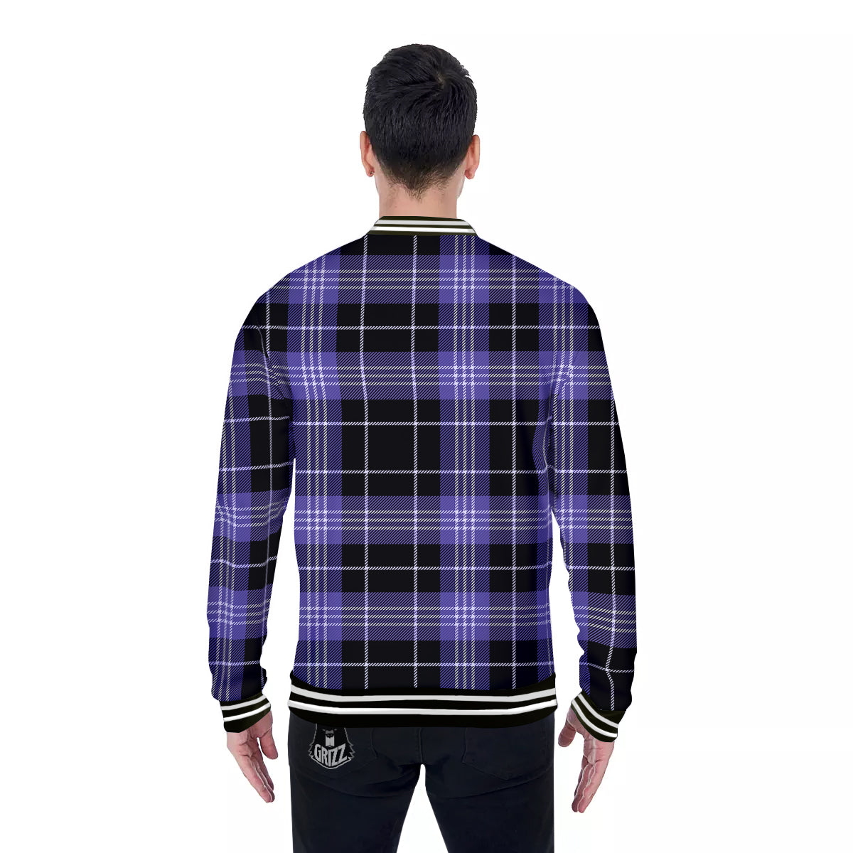 Buffalo Check Black And Violet Print Pattern Baseball Jacket-grizzshop