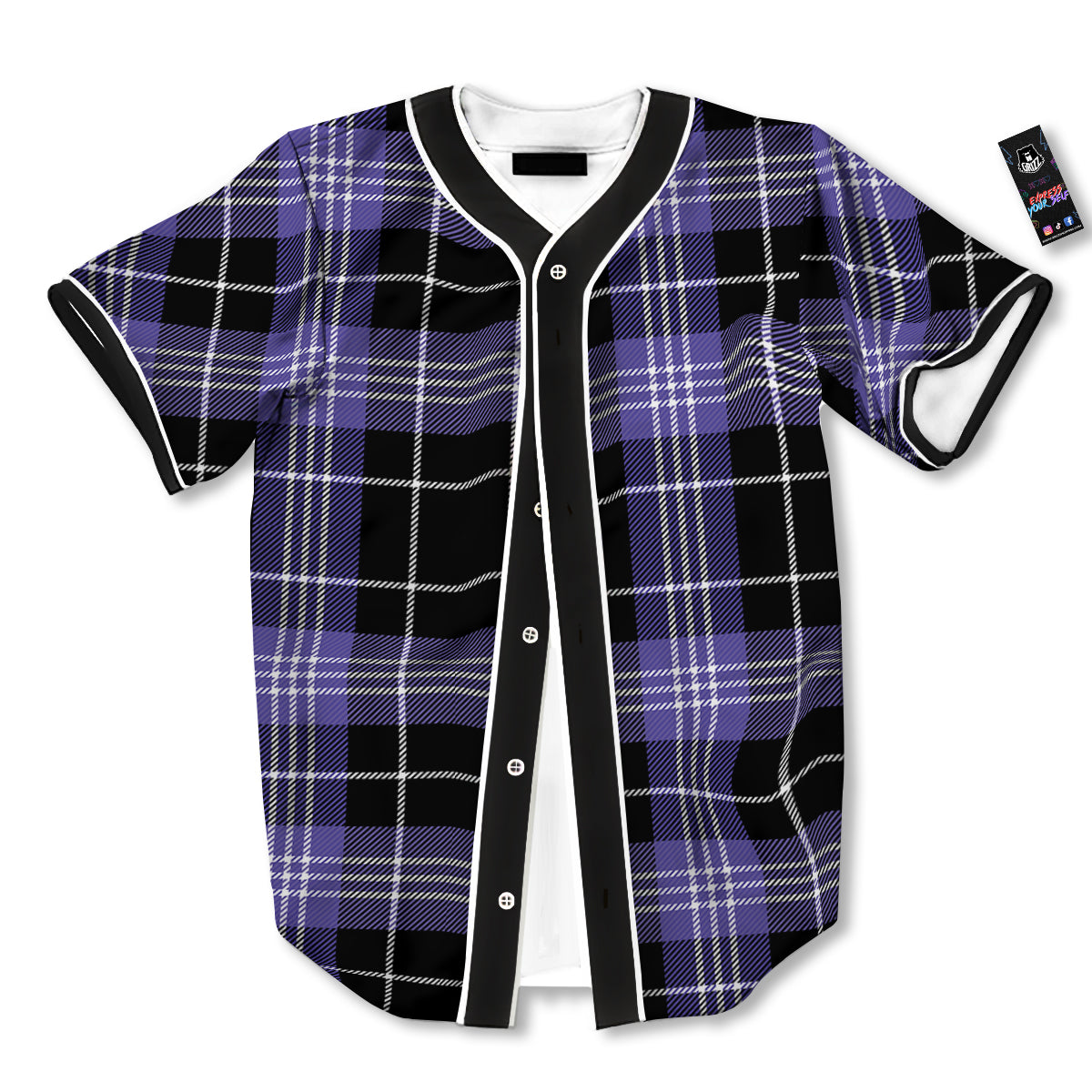 Buffalo Check Black And Violet Print Pattern Baseball Jersey-grizzshop