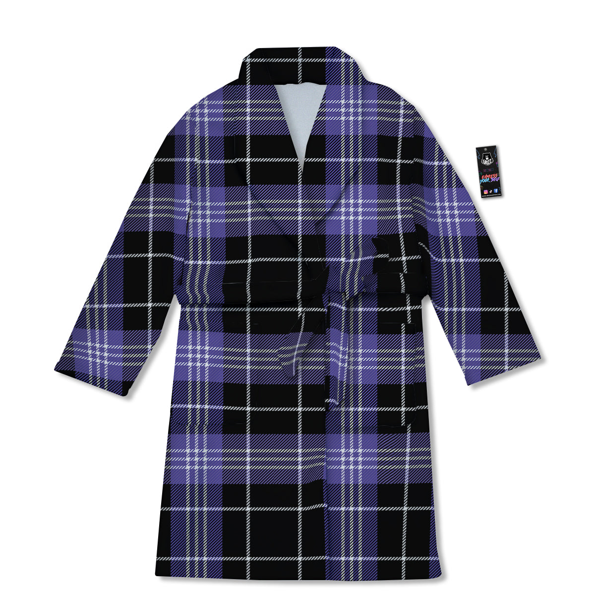 Buffalo Check Black And Violet Print Pattern Bathrobe-grizzshop