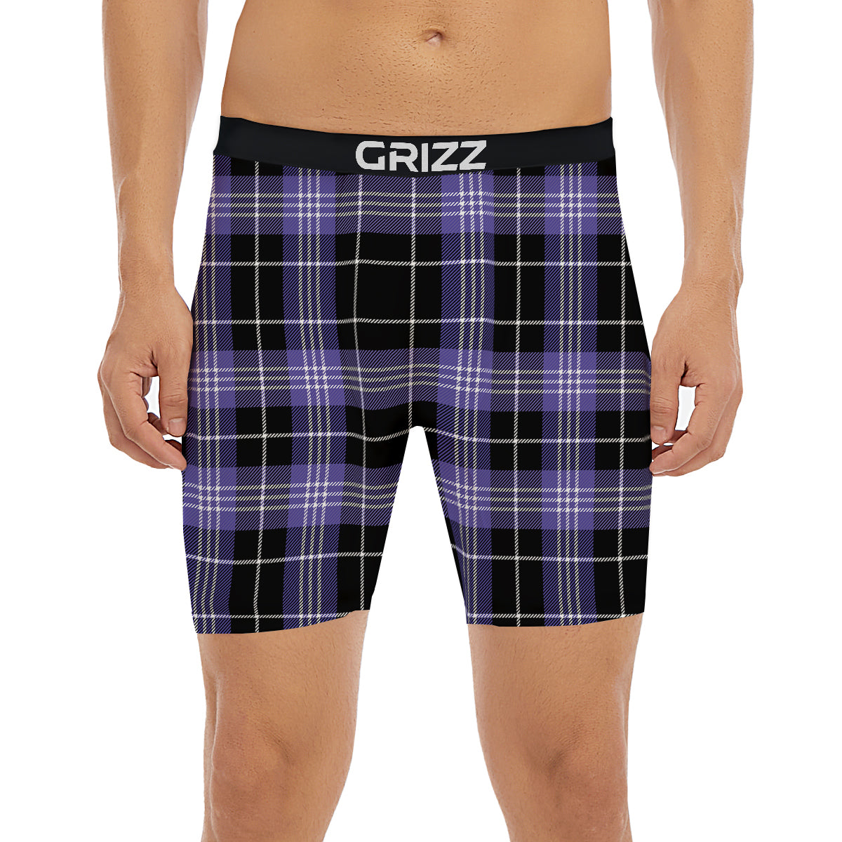 Buffalo Check Black And Violet Print Pattern Boxer Briefs-grizzshop