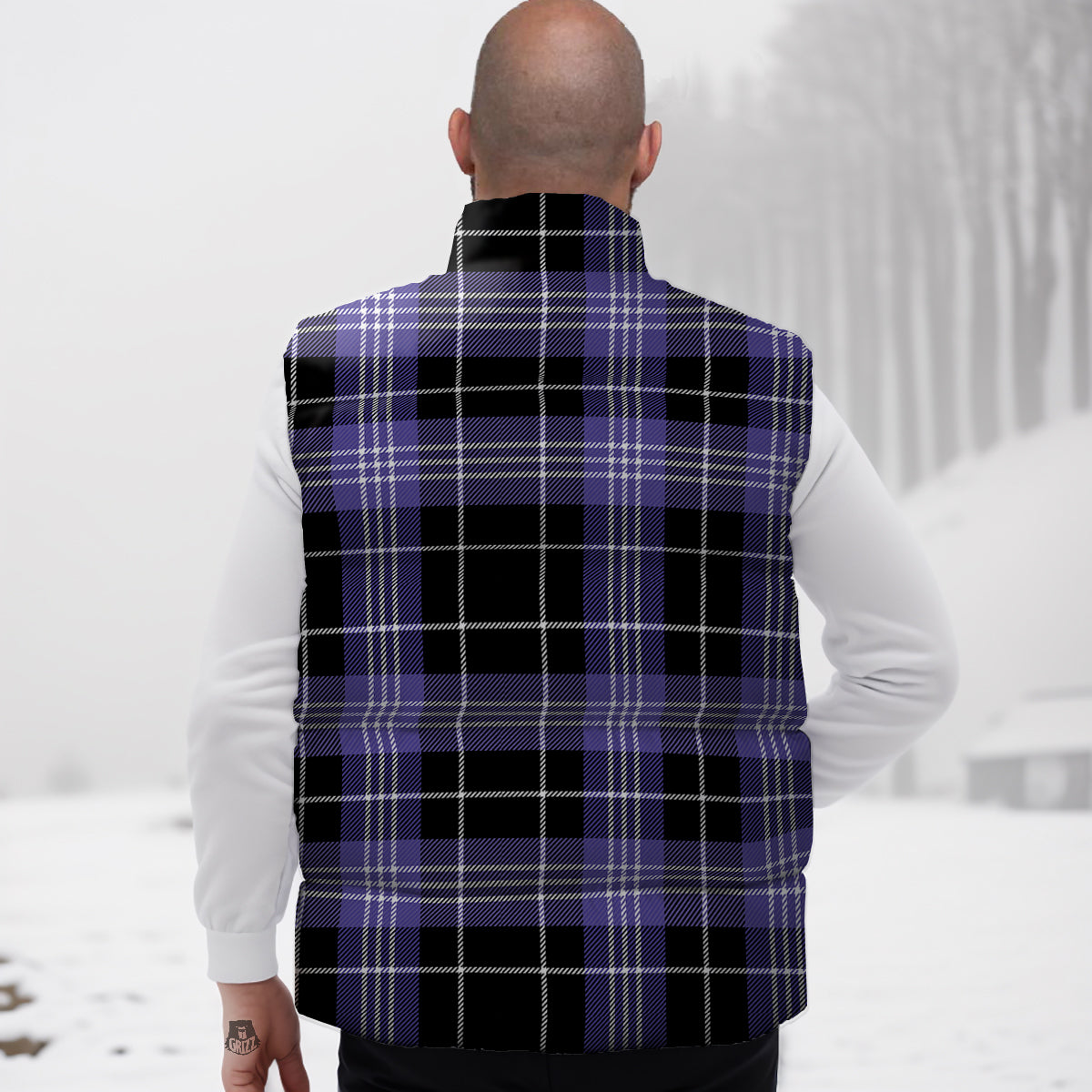Buffalo Check Black And Violet Print Pattern Down Vest