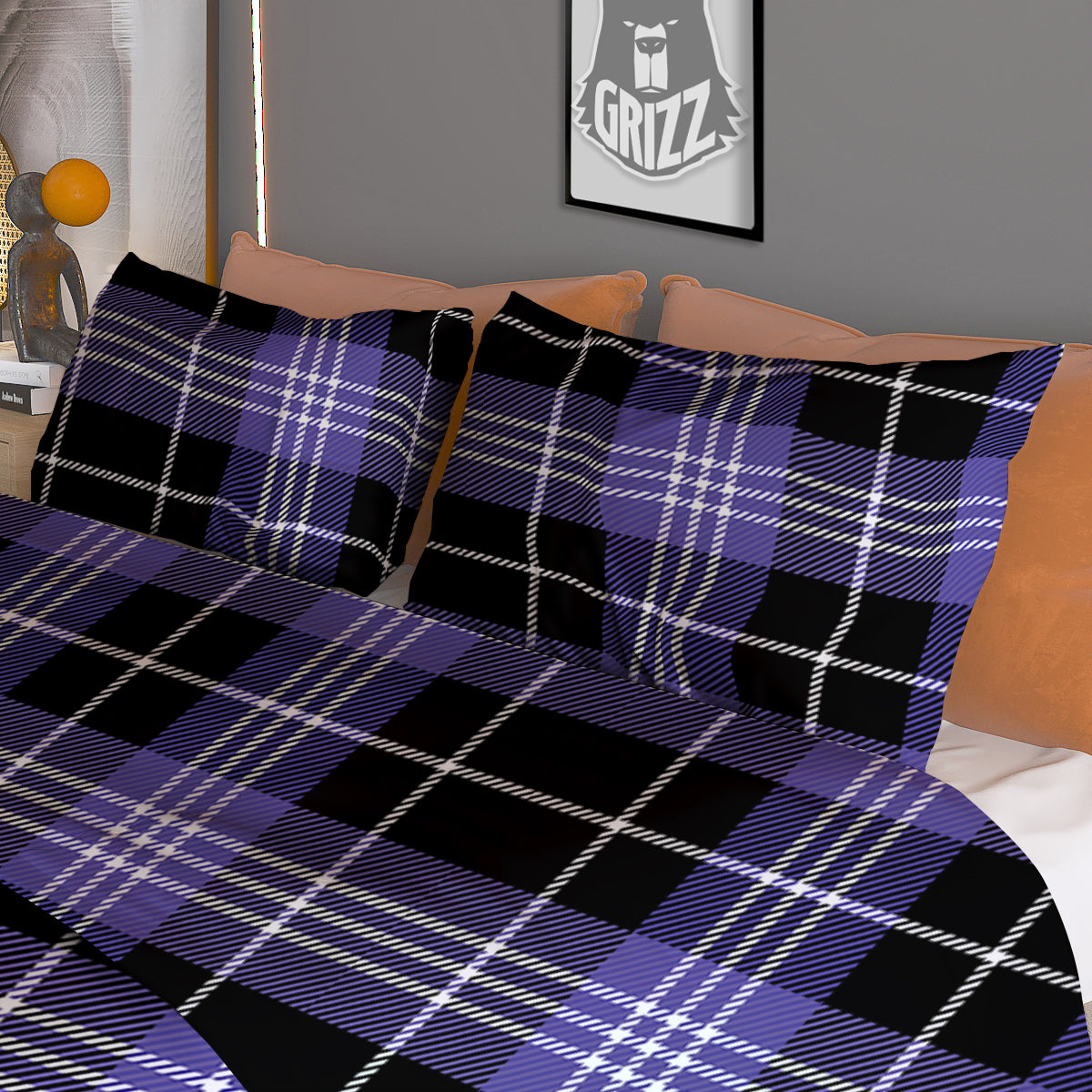 Buffalo Check Black And Violet Print Pattern Duvet Cover Bedding Set