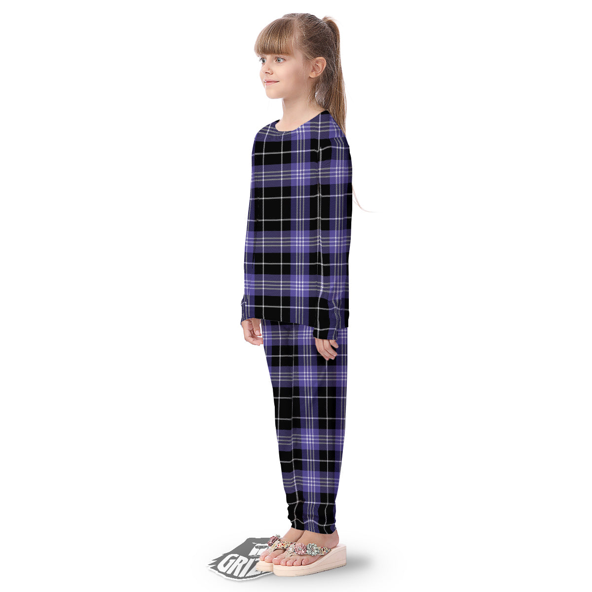 Buffalo Check Black And Violet Print Pattern Kid's Pajamas-grizzshop