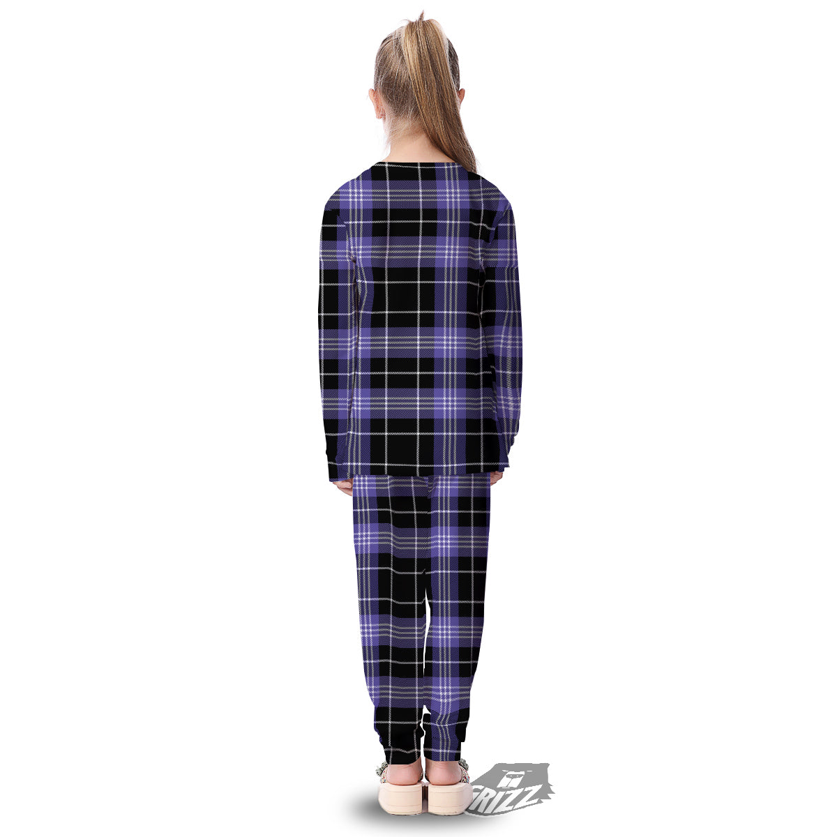 Buffalo Check Black And Violet Print Pattern Kid's Pajamas-grizzshop