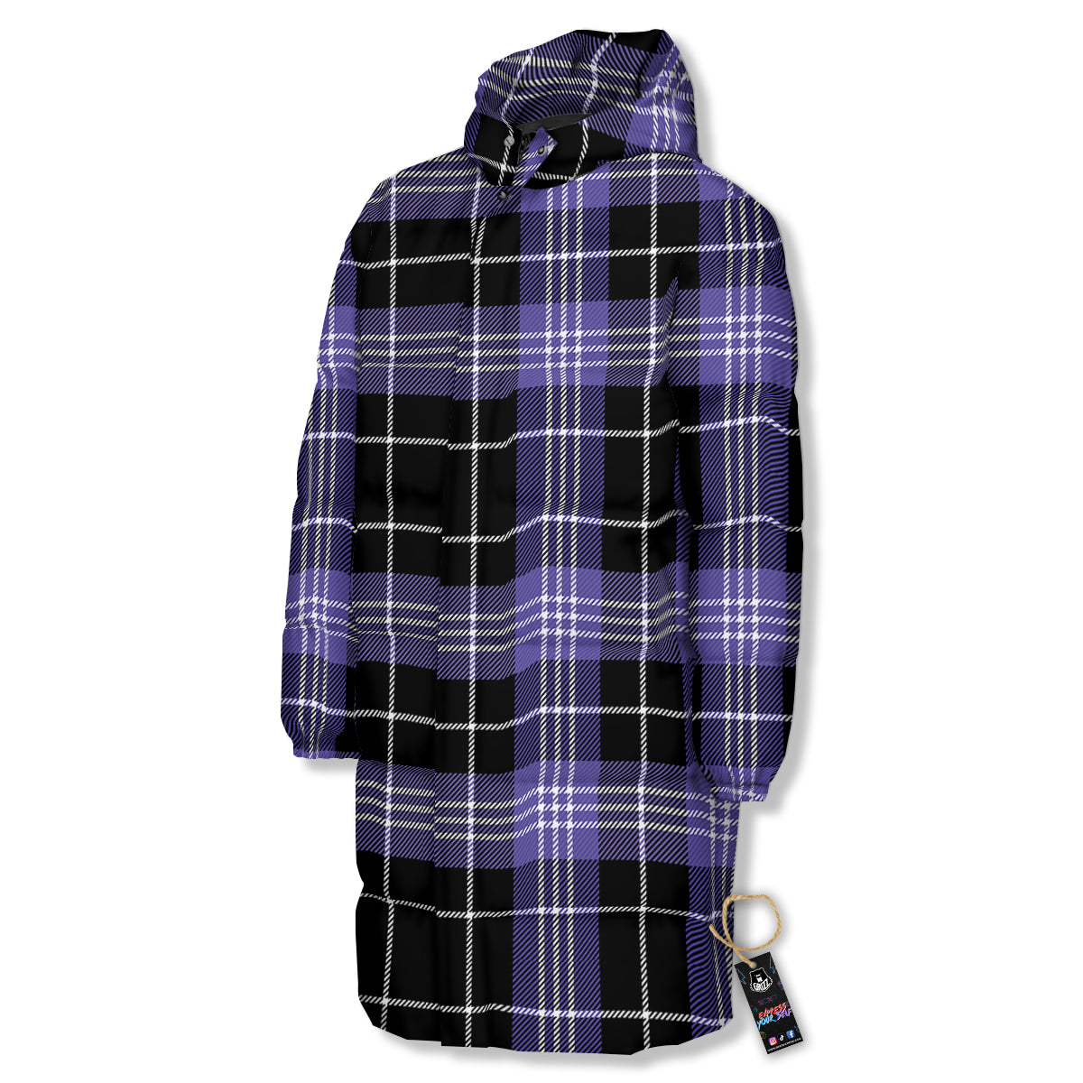 Buffalo Check Black And Violet Print Pattern Long Down Jacket-grizzshop
