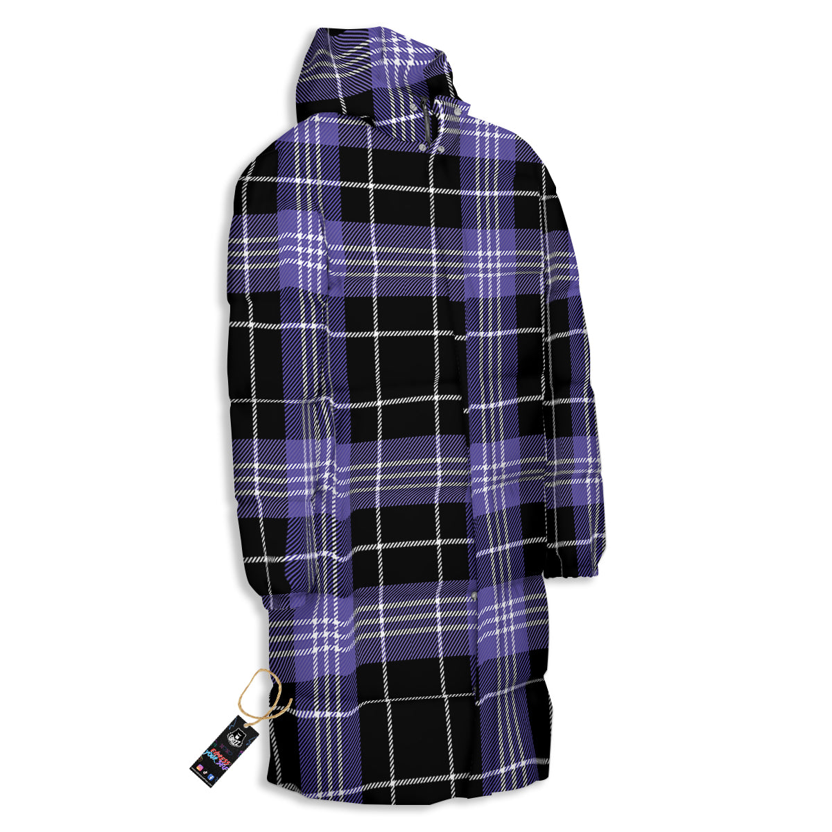 Buffalo Check Black And Violet Print Pattern Long Down Jacket-grizzshop
